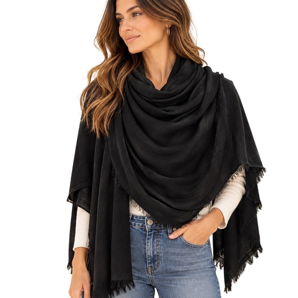 Max Studio Scarf Shawl Black Frey Hem Wrap Rayon OS Winter Accessories
